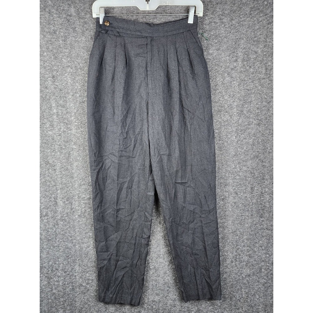 Petite Sophisticate Pleated‎ Trousers Women 6 Gray High Waist Gold Lion Button